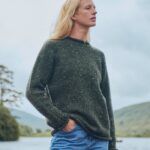 ARAN Brackloon Damen-Tweedpullover mit Rollkante