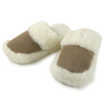 Pantoffel Woolies braun mit Lederkappe