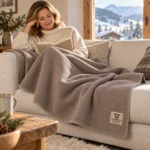 Weiche Kaschmir- und Merinowoll-Decke LUMA SOFT (Single) – Braun – Bild 3