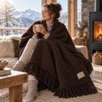 Woll-Bouclé-Plaid PARIS dunkelbraun – Bild 2