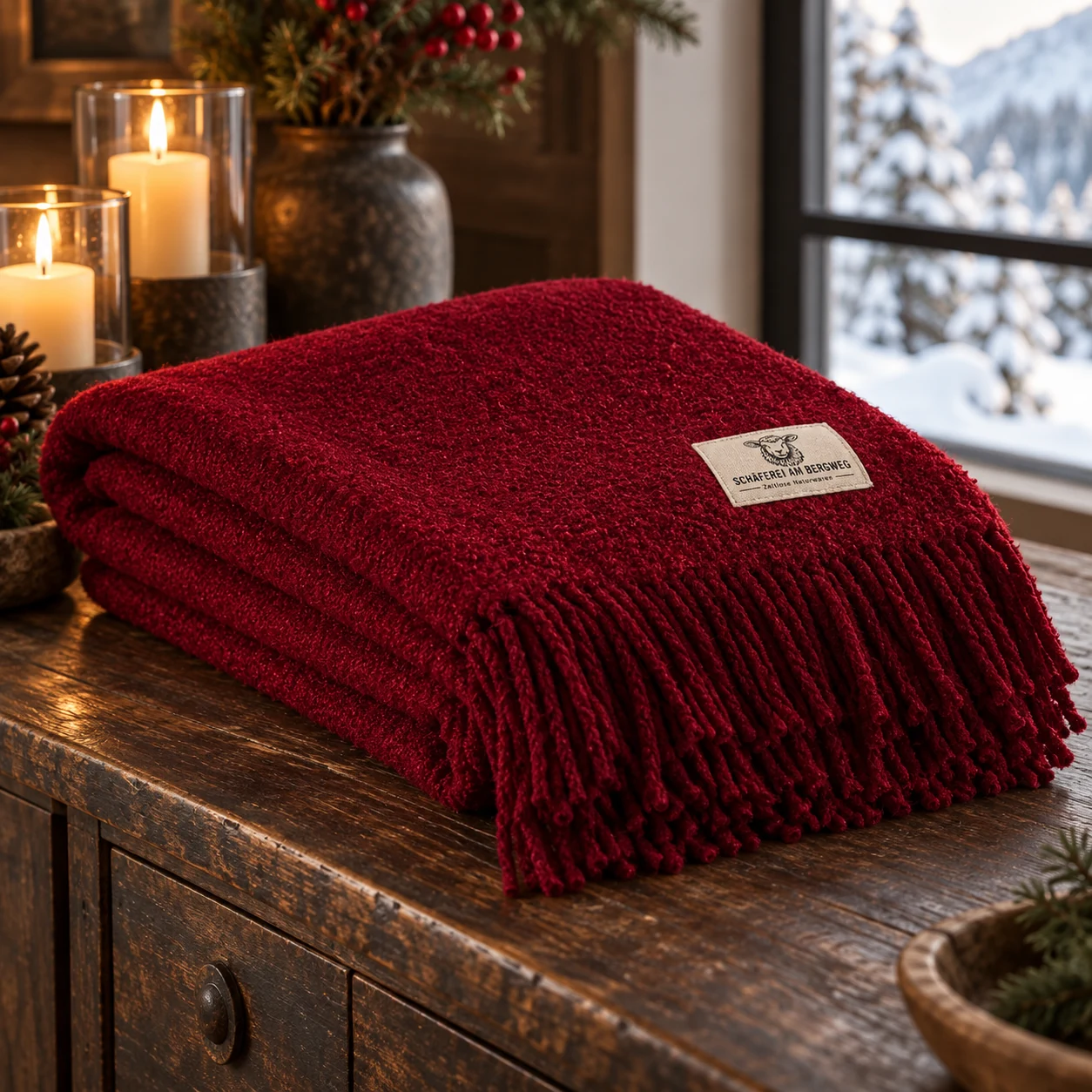 woll-boucle-plaid-paris-dunkelrot--01-paris-dunkelrot-hauptmotiv-label Woll-Bouclé-Plaid PARIS dunkelrot – Bild 1